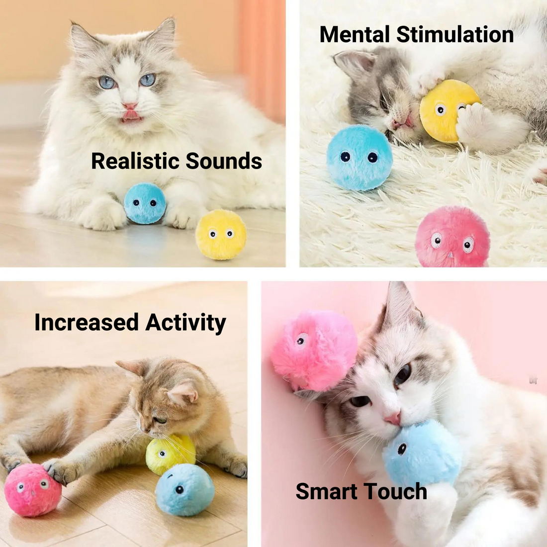 Smart Interactive Cat Toy - Electric Catnip Ball with Animal Sounds (3 pack)